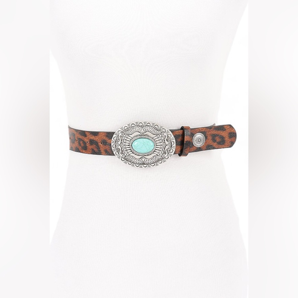 Leopard Print w/Turquoise Accent Statement Belt